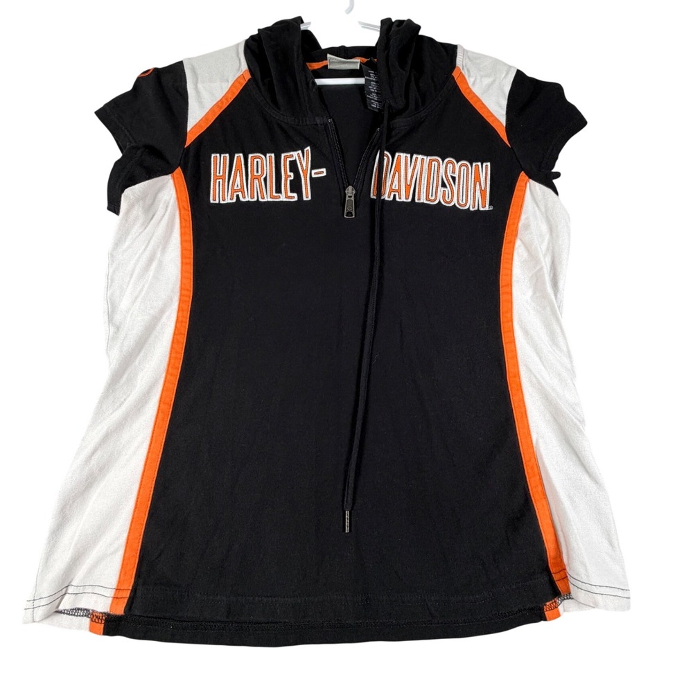 Harley-Davidson Womens Colorblock Short Sleeve Hoodie Black Orange Large